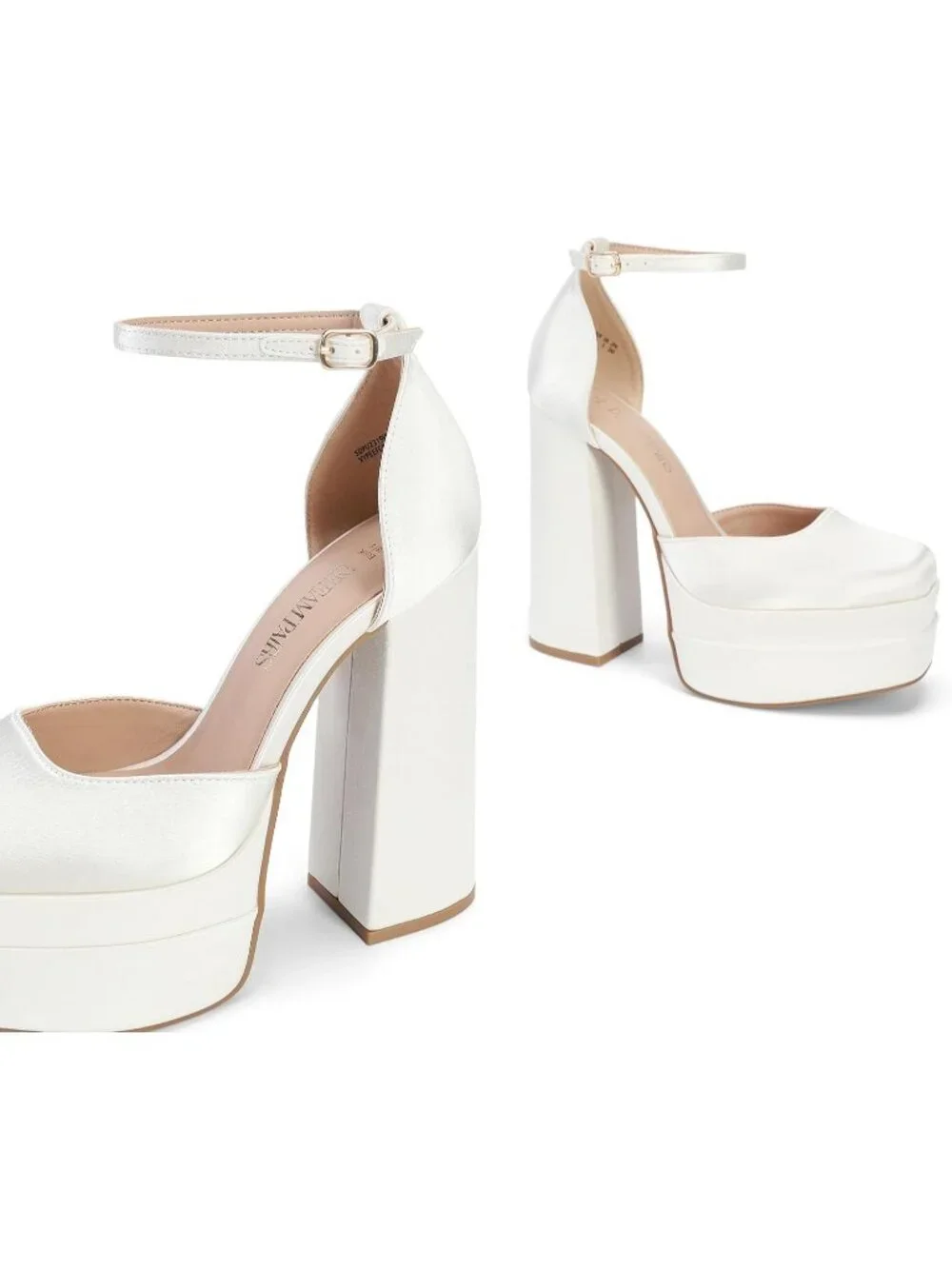 Dream Pairs Women's White Satin Square Closed Toe Ankle Strap High Platform Heel
